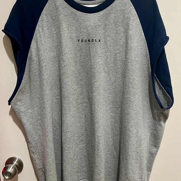 YoungLA 4007 - Rambo Cut-Offs (XXL/Heather Grey Navy) - Picture 3 of 6